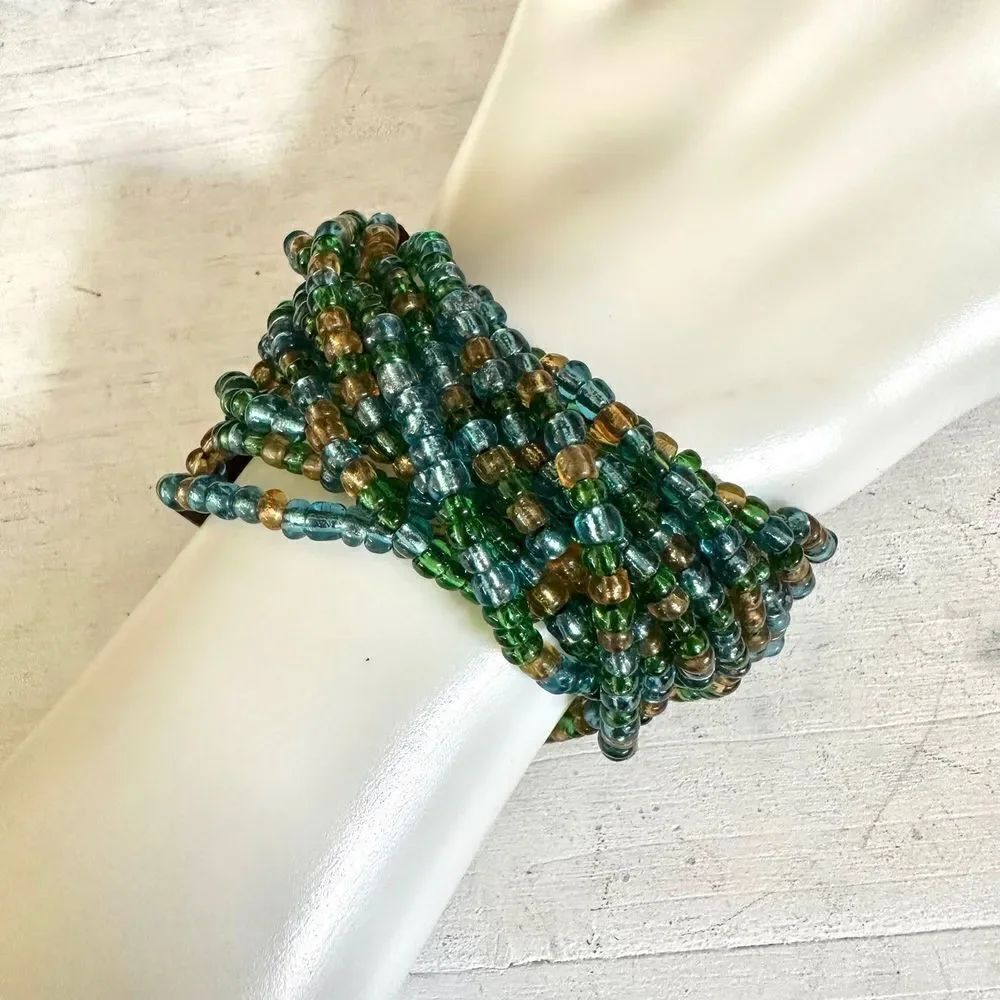 Yellow and green seed beaded multi strand bracelet